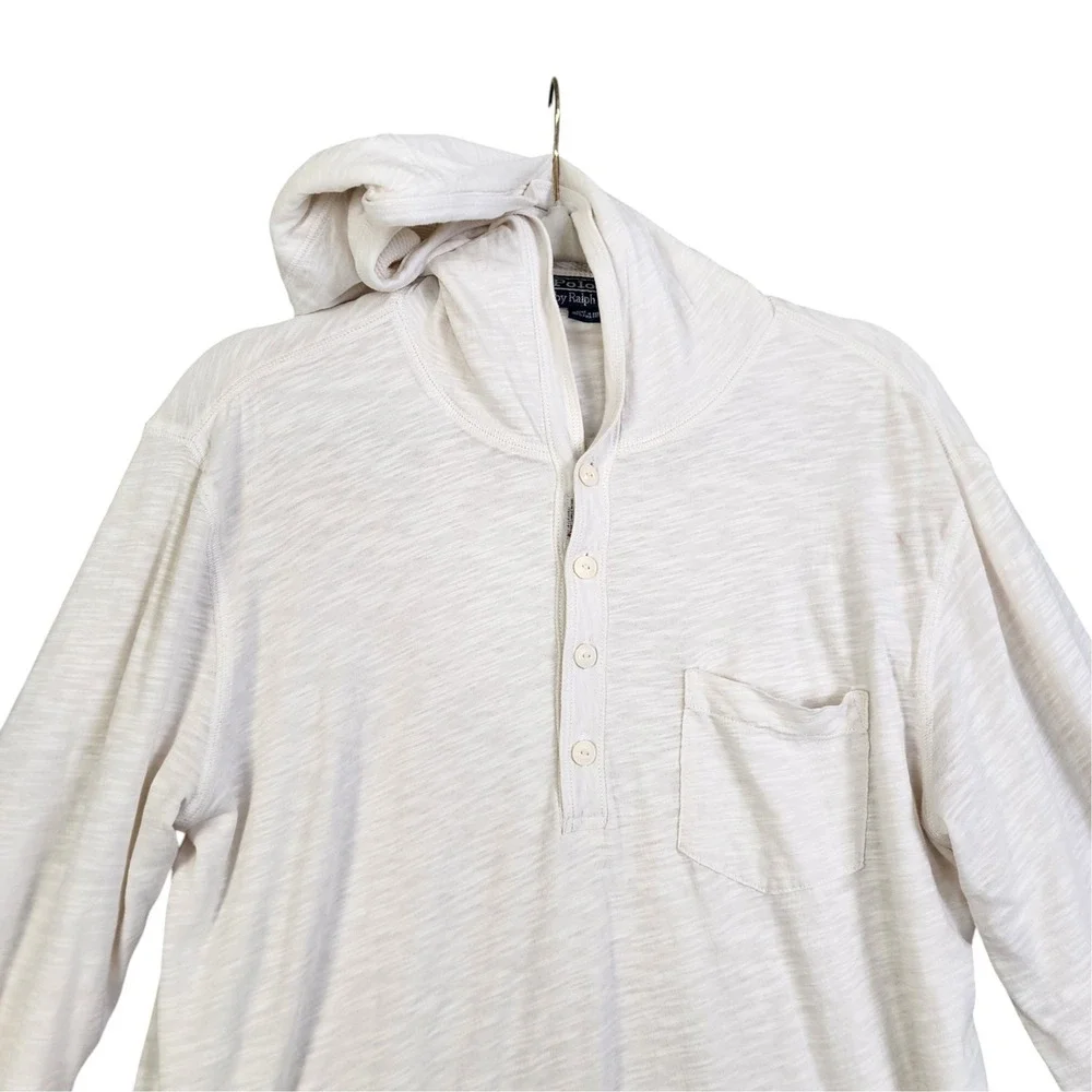 Polo Ralph Lauren Mens Vintage Pima Cotton Henley Hoodie Size Medium White Layer